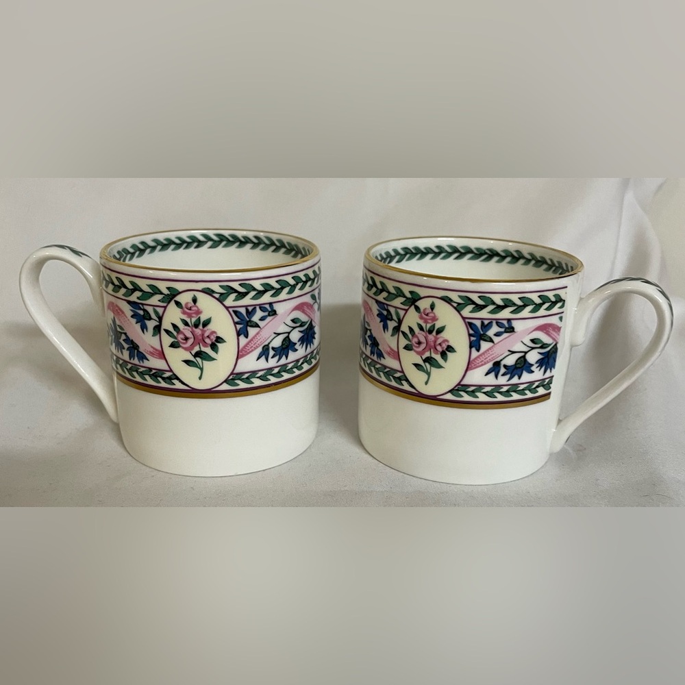 Three Elegant Floral Ceramic Mugs - Pink and Green